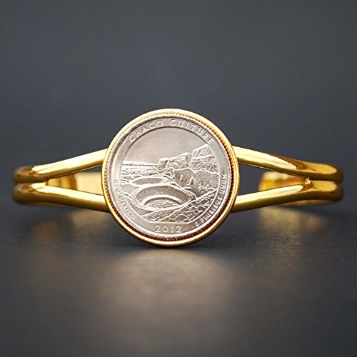 US 2012 New Mexico Chaco Culture National Historical Park Quarter BU Unc Coin Gold Plated Cuff Bracelet - Beautiful