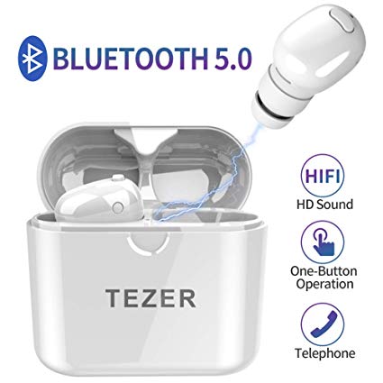 Timemaker True Wireless Bluetooth Earbuds, Latest Bluetooth 5.0 in Ear Earphones Mini Headset Headphones Built in Microphone & Dual Speakers with 8 Hours Talking Time for iPhone and Android Smart Phones, White