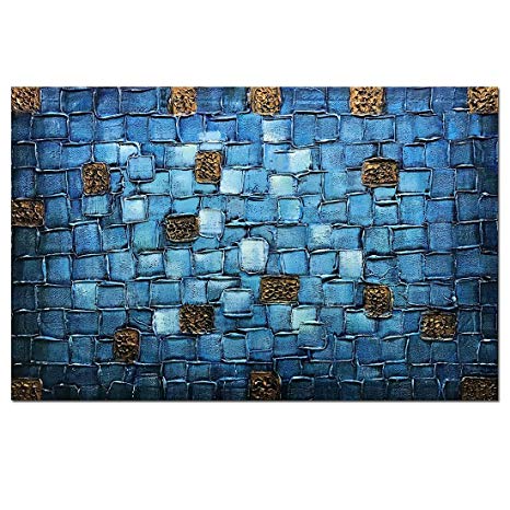 Asdam Art Abstract Blue Painting Framed 100% Hand Made 3D Oil Painting On Canvas Modern Home Office Hotel Wall Art for Living Room Bedroom Dinning Room(24X36inch)