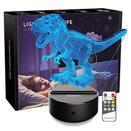 BEISHIDA Dinosaur Toys, 3D Dinosaur Lamp 7 Colors with Remote & Smart Touch Night Light T Rex Toys Gifts Boys Age 2 3 4 5 6 7 8  Year Old (Dinosaur-wan)