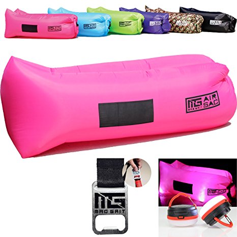 Best Inflatable Sofa Best Air Lounger - Pool Float Lounge Chair - Lazy Hangout Bag - Water Proof Air Hammock - Includes: 2 LED Camping Lights, 3 Pockets & Bottle Opener.