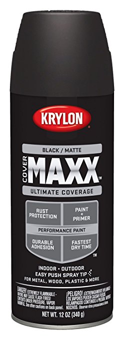 Krylon K09198000 COVERMAXX Spray Paint, Matte Black, 12 Ounce