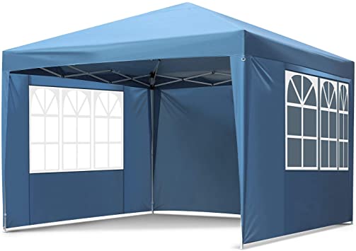 GARTIO Pop Up Canopy Tent, Portable Commercial Instant Shelter, Adjustable Height Outdoor Event Gazebos with 4 Removable Sidewalls and Carry Bag, for Wedding Beach Party Picnic, 10x10 FT, Blue