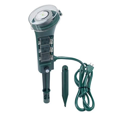Century Outdoor Multi Socket Mechanical Timer and Yard Stake, 6 Grounded Outlets, 6 ft Cord, Weatherproof