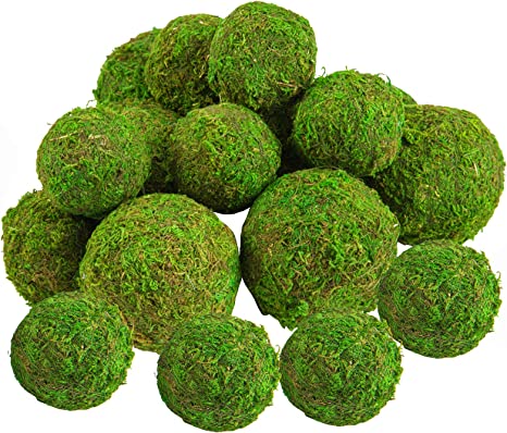 18 Pack Decorative Faux Dried Moss Balls- 6pcs 3.1" Artificial Green Plant Mossy Globes  12pcs 2.2" Handmade Sphere Moss Hanging Balls for Home Garden Decors Party Wedding Display Supplies Photo Props