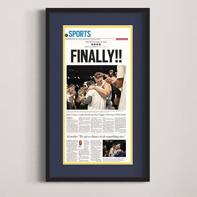 11x22 Frame for Newspapers (Black) | Acid Free Midnight Blue Navy on Yellow Double Photo Mat | UV Resistant Picture Frame Grade Protective Acrylic | Conservation Backing Board | Hanging Hardware