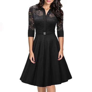 MEROKEETY®Women's1950s Vintage Style 3/4 Sleeve Lace A-line Party Dress