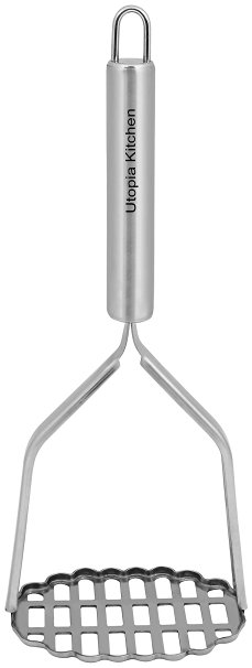 Sturdy Potato Masher - Round - Premium Quality Stainless Steel - Highly Durable - Large Size 26cm - by Utopia Kitchen