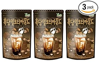 Gilim Tom's Farm Black Sugar Milk Tea Almond (190g 6.7 oz) Korea Sweet Nut Snack (3 Packs)