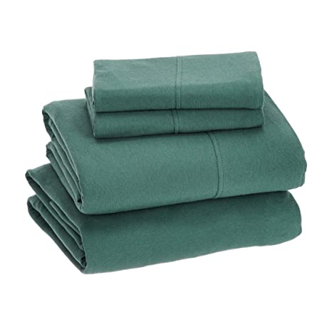 AmazonBasics Cotton Jersey Bed Sheet Set - King, Dark Green