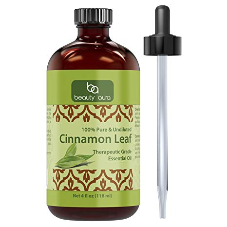 Beauty Aura Cinnamon Leaf Essential Oil - 4 Oz. Bottle - Pure Therapeutic Grade Oil - Ideal for Aromatherapy