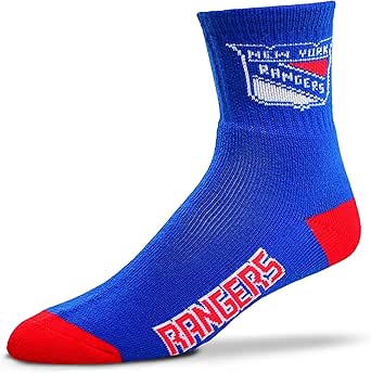 For Bare Feet Men's NHL Quarter Socks-New York Rangers-Large(10-13)