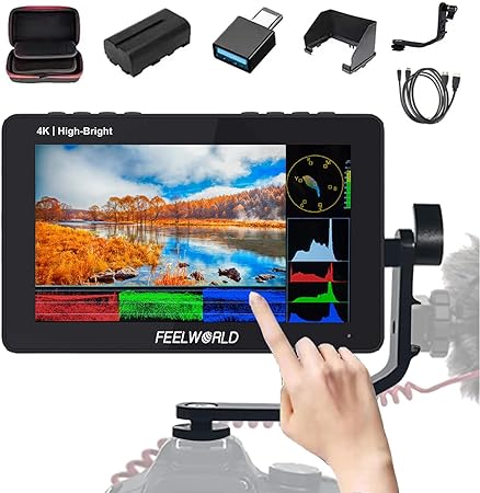 FEELWORLD F5 Prox  Carry Case   Battery 5.5 Inch 1600nits Touchscreen DSLR Camera Field Monitor with 3D LUT F970 External Kit Install for Power Wireless Transmission 4K HDMI Input Output 5V Type-c