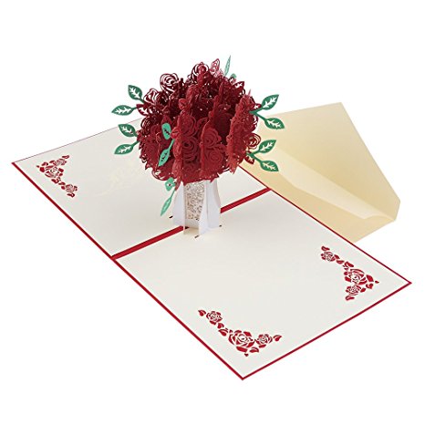 uhoMEy 1 pc Rose 3D Pop Up Greeting Card, Handmade Gift Card For Valentine's Day Birthday Anniversary Invitation Gifts