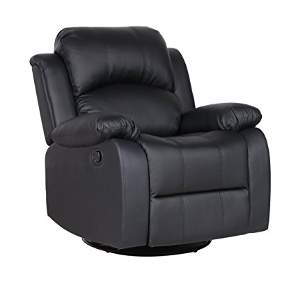 Bonded Leather Rocker and Swivel Recliner Living Room Chair (Black)