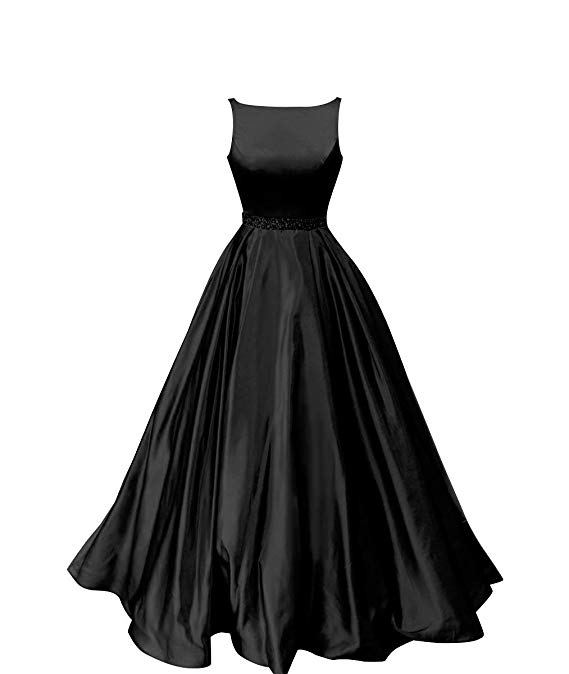 Staypretty Prom Dresses Long Satin Beaded A-line Formal Dress for Women with Pockets 2019