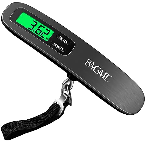 BAGAIL Digital Luggage Scale, Hanging Baggage Scale with Backlit LCD Display, Travel Weight Scale, Portable Suitcase Weighing Scale with Hook, 110lb/50kg Capacity, Battery Included - Black