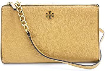 Tory Burch Womens Pebbled Leather Carter Slim Crossbody Bag Purse Cardamom Beige