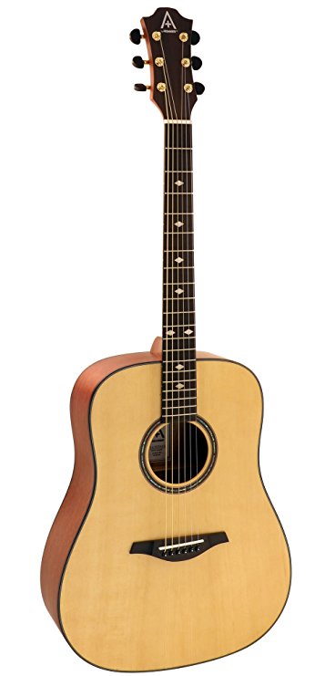 Hohner AS355NS A  Steel String Dreadnought Solid Top Acoustic Guitar with Gig Bag, Natural Satin