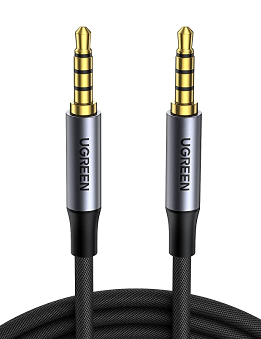 UGREEN Aux Kabel 4 Polig Audio Kabel, Klinke Kabel 3,5 Nylon unterstützt Mikrofon Funktion kompatibel mit Kopfhörer, Handy, Auto, MP3 Player, Lautsprecher, Soundbar, TV usw.(2m)