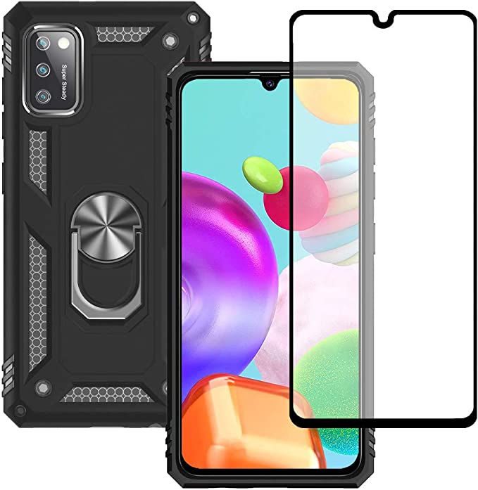 Yiakeng Samsung A41 Phone Case, Samsung A41 Case, With Tempered Glass Screen Protector, Silicone Shockproof Military Grade Protective Phone Cover Samsung Galaxy A41 Case (Black)
