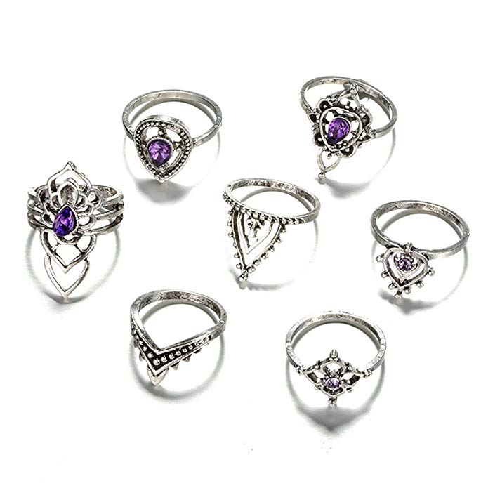 UHANGETH Retro Rings Fashion Rings Hollow Carved Flowers Joint Knuckle Rings Sets