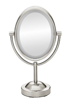 Conair Oval Shaped Double-Sided Lighted Makeup Mirror; 1x/7x Magnification, Satin Nickel