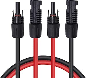 Renogy 20FT 10AWG Solar Panel Pair Extension Cables Male and Female Connectors 1 Pair (Red and Black)