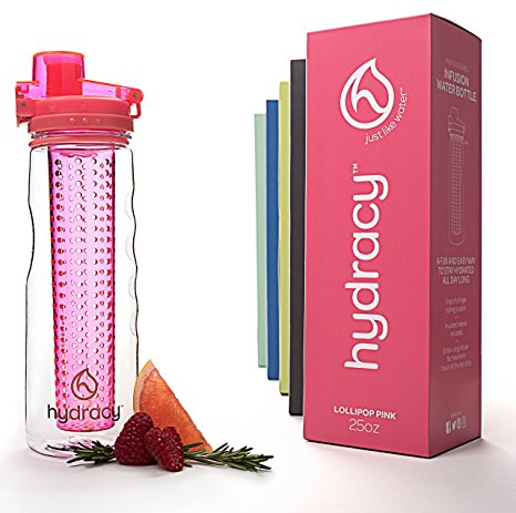 Hydracy Fruit Infuser Water Bottle - 25 Oz Sport Bottle with Full Length Infusion Rod and Insulating Sleeve Combo Set   25 Fruit Infused Water Recipes eBook Bonus - Your Healthy Hydration Made Easy