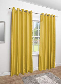 Luxury Faux Silk Fully Lined Eyelet Curtains (Yellow, 229cm Width x 137cm Drop (90"x 54")
