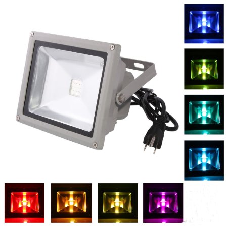 LOFTEK 50W Outdoor Security RGB LED Flood Light Spotlight High Powered RGB Color Change16 Different Color Tones and Four modes Waterproof With 1 meter Power Plug and Remote Control Included