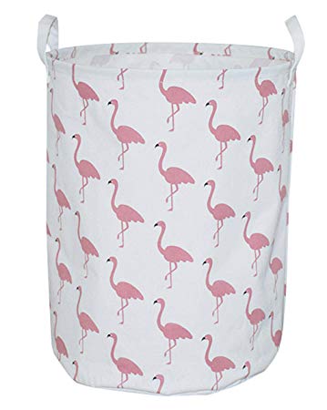 CLOCOR Large Storage Bin-Cotton Storage Basket-Round Gift Basket with Handles for Toys,Laundry,Baby Nursery (White Flamingo)