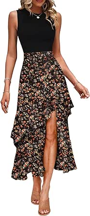 Dokotoo Women's Summer 2024 Maxi Dress Spaghetti Strap Spring Casual Boho Split Beach Long Flowy Dresses Trendy