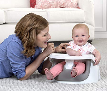 Regalo National Award-Winning Grow with Me Floor Seat and Activity Chair with Removable Feeding Tray, Cool Gray