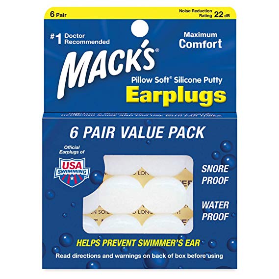 Mack's Pillow Soft Moldable Silicone Putty White Earplugs (1 Pack (6 Pairs))