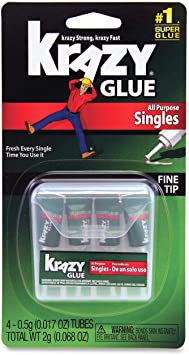 EPI Krazy Glue KG58248SN Krazy Glue Single-Use Tubes w/Storage Case, 0.07 oz, 4/Pack