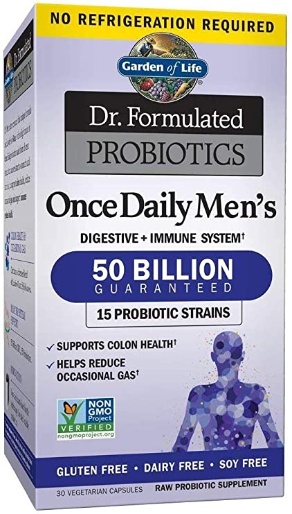 Garden of Life Dr. Formulated Probiotics for Men, Once Daily Men’s Probiotics   Prebiotic Fiber, 50 Billion CFU Guaranteed, Shelf Stable, Gluten Free One a Day, 30 Capsules *Packaging May Vary*
