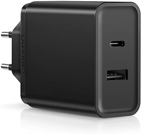 UGREEN 30W USB C Ladegerät mit 18W Power Delivery USB Ladegerät 2 Port USB C Schnellladegerät kompatibel mit iPhone 11/11 Pro/11 Pro max/XS Max/XR/XS/X/ 8, iPad Pro 2018, Galaxy S10, Huawei P30 usw