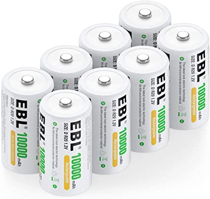 EBL Rechargeable D Batteries 10,000mAh High Capacity Lasting Rechargable Batteries, 8 Counts