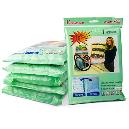 Space Saver Bags, LYNEC Vacuum Storage Bags ( 43 x 40-Inch, 6-Pack) Works With Any Vacuum Cleaner Double-Zip Seal and Triple Seal Turbo-Valve for 80% More Compression