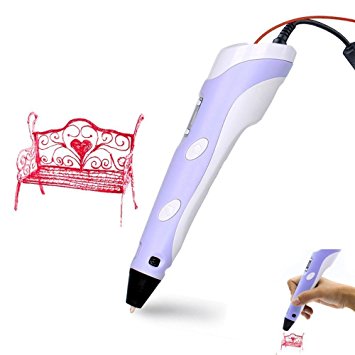 [2nd Generation] Megadream 3D Stereoscopic Printing Pen with LCD Material Display for 3D Making Doodling, Modeling, Arts, Crafts Drawing with 3 of 1.75mm ABS Filaments & Power Adapter - Purple
