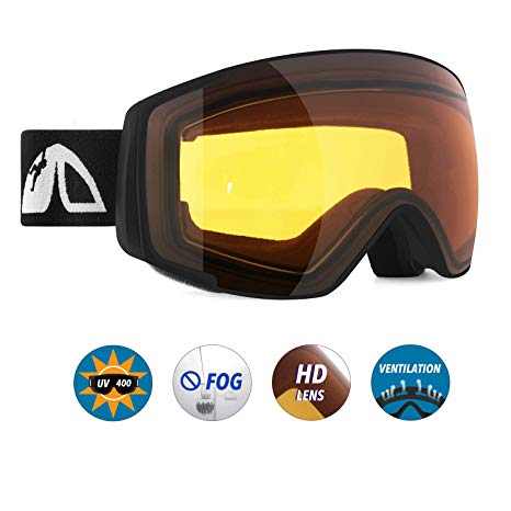 Unigear Skido X2 Kids Ski Goggles, 100% UV Protection Over The Glasses Snow Goggles with Toric Double Lens for Boys and Girls