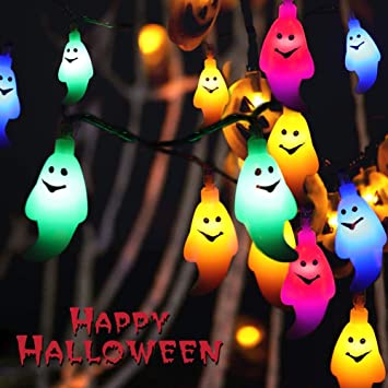 MyMagic Halloween Christmas New Year's Day Decor LED Solar Powered Ghost String Lights,16ft 20LEDS for Patio, Garden, Gate, Yard, Decoration,8 Light Modes (Multicolor Ghost)