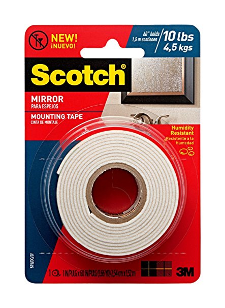 Scotch Mirror Mounting Tape , 1-inch x 60-inches, White, 1-Roll (515P)