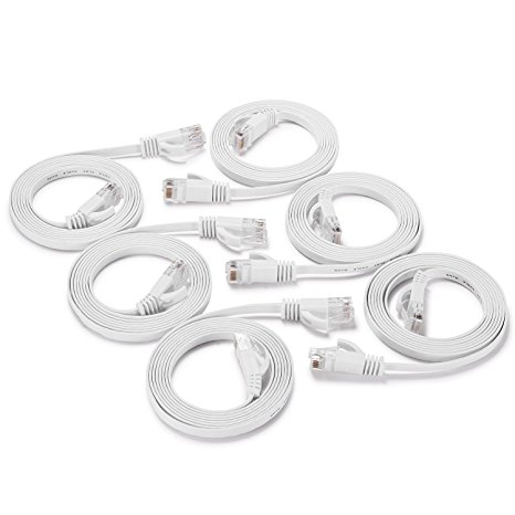 Ethernet Cable Cat6 Flat 3 ft Cat 6 Network Patch Cable with Rj45 Connectors - 3 Feet White (6 Pack)