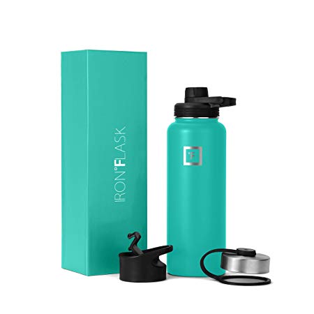 IRON °FLASK Sports Water Bottle - 14oz, 18oz, 22oz, 32oz, 40oz,or 64oz, 3 Lids (Spout Lid), Vacuum Insulated Stainless Steel, Hot Cold, Modern Double Walled, Simple Thermo Mug, Hydro Metal Canteen