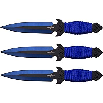Perfect Point PP-081-3BL Throwing Knife Set with Three Knives, Blue Blades, Cord-Wrapped Handles, 6.5-Inch Overall
