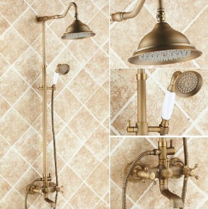 Rozin Antique Brass Bathroom Shower Faucet Set 8 Inch Shower Head   Hand Spray