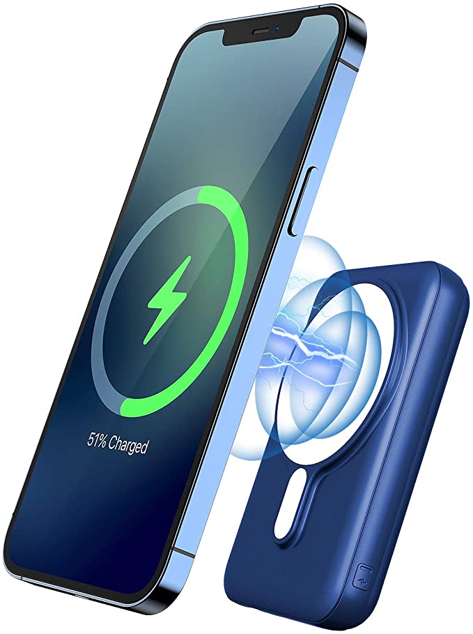 Magnetic Wireless Power Bank, HiGoing 10000mAh 15W Fast Portable Wireless Charger 20W USB C Quick Charge Back up Power Supply for iPhone 12/12Pro/12Pro Max/12 Mini (Blue)