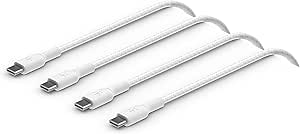 Belkin BoostCharge Braided USB-C to USB-C Cable (2M/6.6ft) for iPhone 16, iPhone 16 Pro, iPhone 16 Pro Max, iPhone 16 Plus, Galaxy S24, S23, Note10, Note9, Pixel 9, iPad Pro, & More - White (2-Pack)